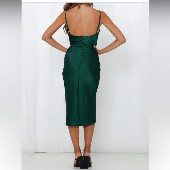 Hello Molly Emerald Green Satin Cowl Neckline Midi Dress - Picture 2 of 3